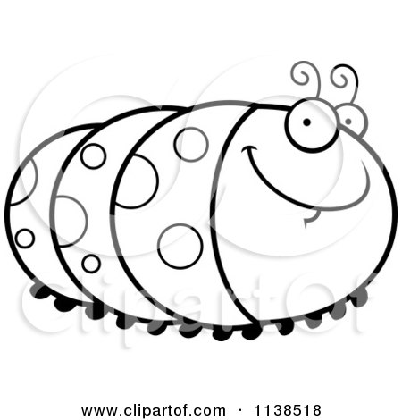 Cartoon Clipart Of An Outlined Grinning Caterpillar - Black And White Vector Coloring Page by Cory Thoman
