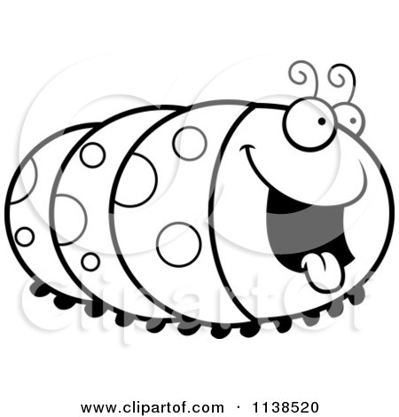 Cartoon Clipart Of An Outlined Hungry Caterpillar - Black And White Vector Coloring Page by Cory Thoman