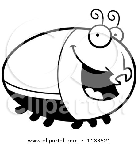 Cartoon Clipart Of An Outlined Happy Beetle - Black And White Vector Coloring Page by Cory Thoman