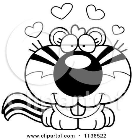 Cartoon Clipart Of An Outlined Cute Amorous Chipmunk - Black And White Vector Coloring Page by Cory Thoman