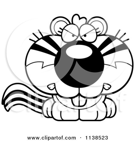Cartoon Clipart Of An Outlined Cute Angry Chipmunk - Black And White Vector Coloring Page by Cory Thoman