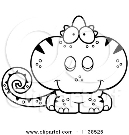 Cartoon Clipart Of An Outlined Cute  Chameleon Lizard - Black And White Vector Coloring Page by Cory Thoman