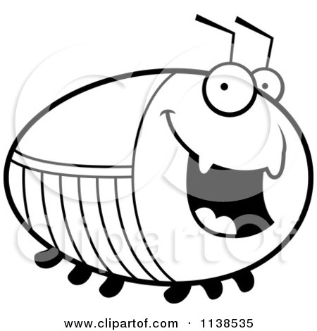 Cartoon Clipart Of An Outlined Chubby Happy Cockroach - Black And White Vector Coloring Page by Cory Thoman