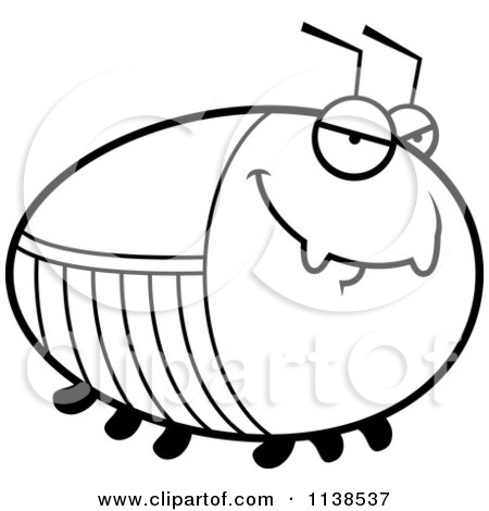 Cartoon Clipart Of An Outlined Chubby Sly Cockroach - Black And White Vector Coloring Page by Cory Thoman
