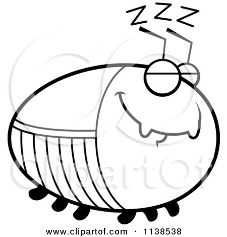 Cartoon Clipart Of An Outlined Chubby Sleeping Cockroach - Black And White Vector Coloring Page by Cory Thoman
