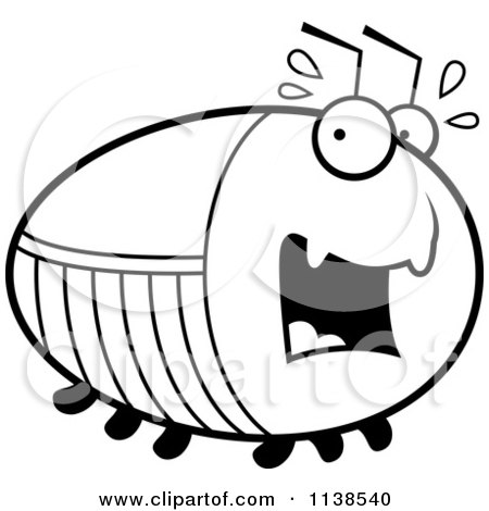 Cartoon Clipart Of An Outlined Chubby Scared Cockroach - Black And White Vector Coloring Page by Cory Thoman