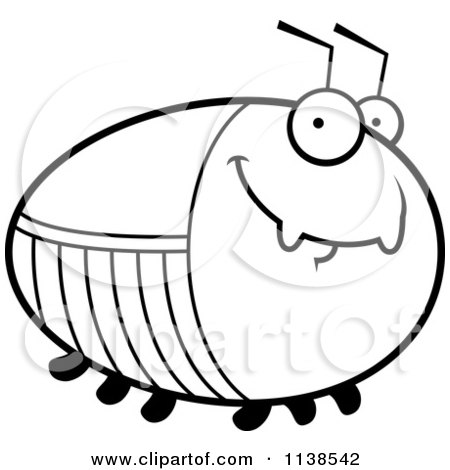 Cartoon Clipart Of An Outlined Chubby Smiling Cockroach - Black And White Vector Coloring Page by Cory Thoman