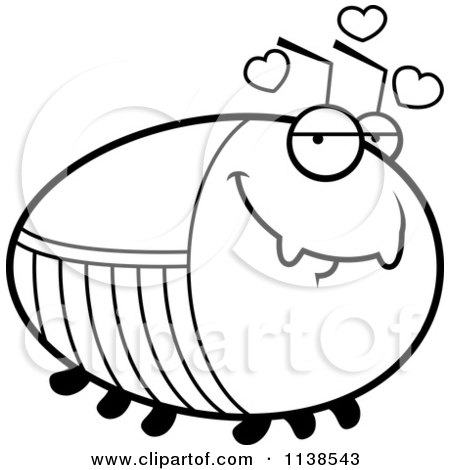 Cartoon Clipart Of An Outlined Chubby Amorous Cockroach - Black And White Vector Coloring Page by Cory Thoman
