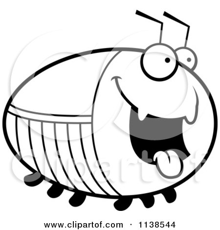 Cartoon Clipart Of An Outlined Chubby Hungry Cockroach - Black And White Vector Coloring Page by Cory Thoman