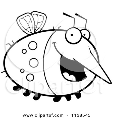 Cartoon Clipart Of An Outlined Chubby Happy Mosquito - Black And White Vector Coloring Page by Cory Thoman