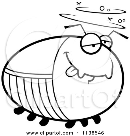 Cartoon Clipart Of An Outlined Chubby Drunk Cockroach - Black And White Vector Coloring Page by Cory Thoman