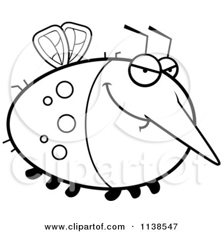 Cartoon Clipart Of An Outlined Chubby Sly Mosquito - Black And White Vector Coloring Page by Cory Thoman