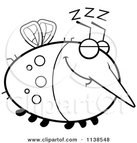 Cartoon Clipart Of An Outlined Chubby Sleeping Mosquito - Black And White Vector Coloring Page by Cory Thoman