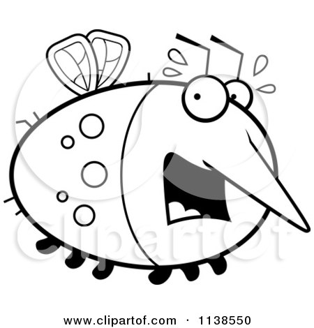 Cartoon Clipart Of An Outlined Chubby Scared Mosquito - Black And White Vector Coloring Page by Cory Thoman