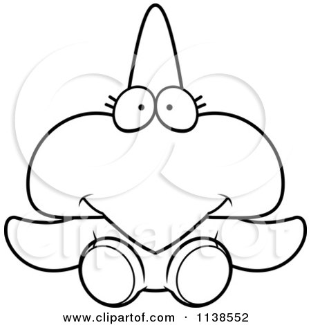 Cartoon Clipart Of An Outlined Cute Sitting Pterodactyl Dinosaur - Black And White Vector Coloring Page by Cory Thoman