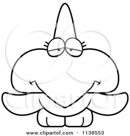 Cartoon Clipart Of An Outlined Cute Depressed Pterodactyl Dinosaur - Black And White Vector Coloring Page by Cory Thoman