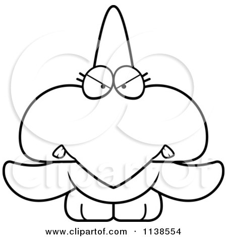 Cartoon Clipart Of An Outlined Cute Angry Pterodactyl Dinosaur - Black And White Vector Coloring Page by Cory Thoman