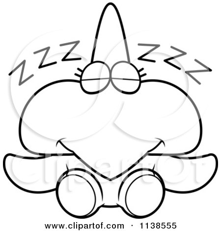 Cartoon Clipart Of An Outlined Cute Sleeping Pterodactyl Dinosaur - Black And White Vector Coloring Page by Cory Thoman