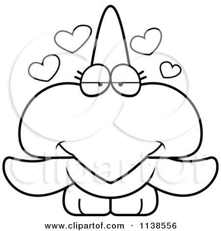Cartoon Clipart Of An Outlined Cute Amorous Pterodactyl Dinosaur - Black And White Vector Coloring Page by Cory Thoman