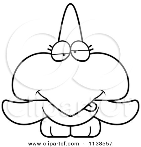 Cartoon Clipart Of An Outlined Cute Drunk Pterodactyl Dinosaur - Black And White Vector Coloring Page by Cory Thoman
