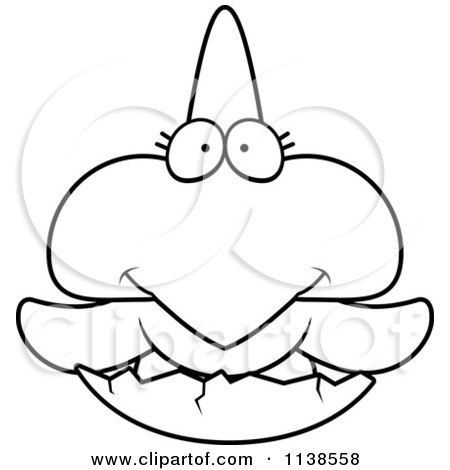 Cartoon Clipart Of An Outlined Cute Hatching Pterodactyl Dinosaur - Black And White Vector Coloring Page by Cory Thoman