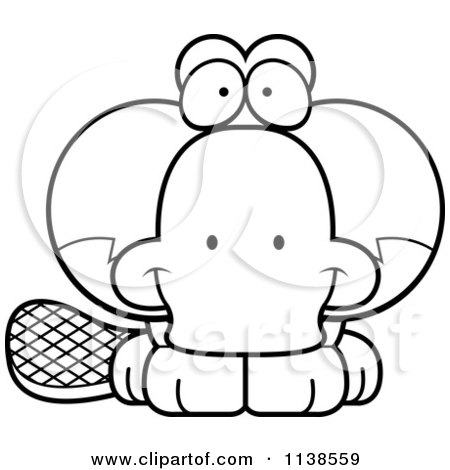 Cartoon Clipart Of An Outlined Cute Happy Platypus - Black And White Vector Coloring Page by Cory Thoman