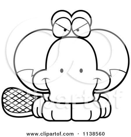Cartoon Clipart Of An Outlined Cute Sly Platypus - Black And White Vector Coloring Page by Cory Thoman