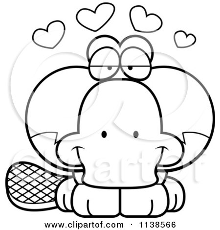 Cartoon Clipart Of An Outlined Cute Amorous Platypus - Black And White Vector Coloring Page by Cory Thoman