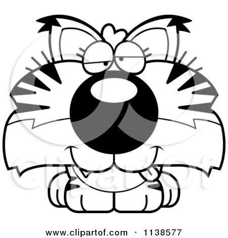 Cartoon Clipart Of An Outlined Cute Drunk Bobcat Cub - Black And White Vector Coloring Page by Cory Thoman