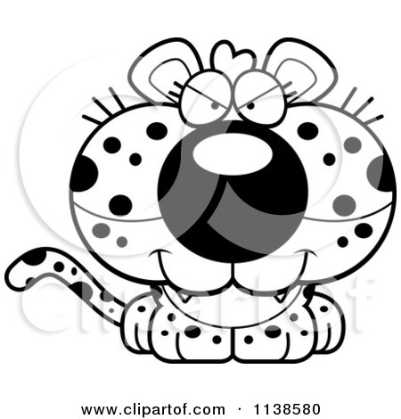 Cartoon Clipart Of An Outlined Cute Sly Leopard Cub - Black And White Vector Coloring Page by Cory Thoman