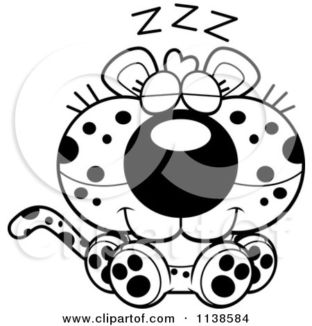 Cartoon Clipart Of An Outlined Cute Sleeping Leopard Cub - Black And White Vector Coloring Page by Cory Thoman