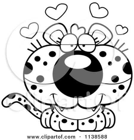 Cartoon Clipart Of An Outlined Cute Amorous Leopard Cub - Black And White Vector Coloring Page by Cory Thoman