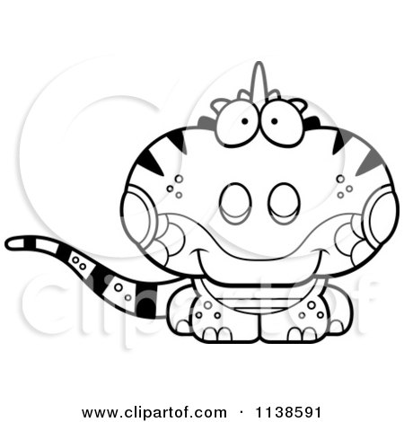Cartoon Clipart Of An Outlined Cute Iguana Lizard - Black And White Vector Coloring Page by Cory Thoman