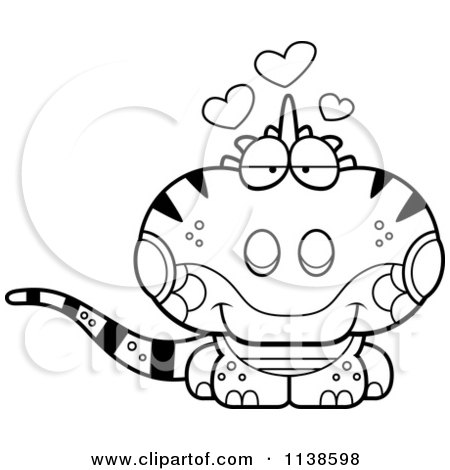 Cartoon Clipart Of An Outlined Cute Amorous Iguana Lizard - Black And White Vector Coloring Page by Cory Thoman
