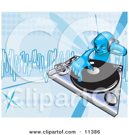 DJ Mixing Records on a Turntable Clipart Illustration by AtStockIllustration