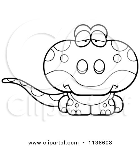 Cartoon Clipart Of An Outlined Cute Depressed Gecko Lizard - Black And White Vector Coloring Page by Cory Thoman