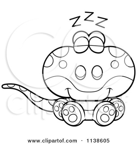 Cartoon Clipart Of An Outlined Cute Sleeping Gecko Lizard - Black And White Vector Coloring Page by Cory Thoman