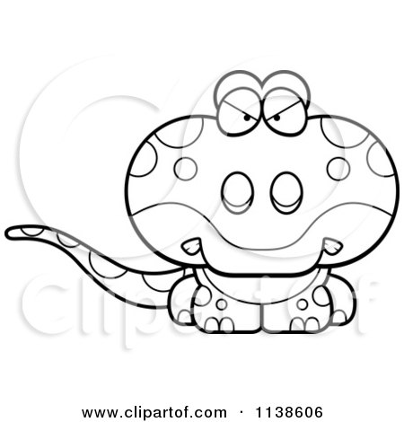 Cartoon Clipart Of An Outlined Cute Angry Gecko Lizard - Black And White Vector Coloring Page by Cory Thoman