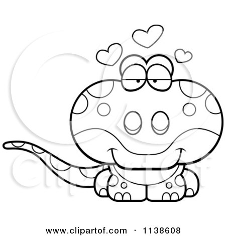 Cartoon Clipart Of An Outlined Cute Amorous Gecko Lizard - Black And White Vector Coloring Page by Cory Thoman