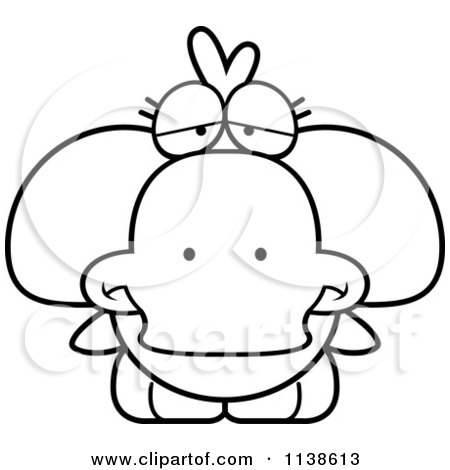 Cartoon Clipart Of An Outlined Cute Depressed Duck - Black And White Vector Coloring Page by Cory Thoman