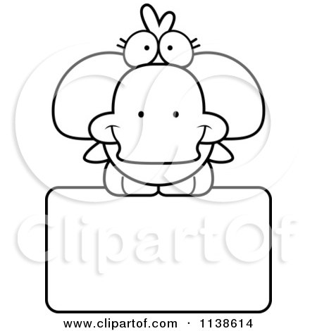 Cartoon Clipart Of An Outlined Cute Duck On A Sign - Black And White Vector Coloring Page by Cory Thoman