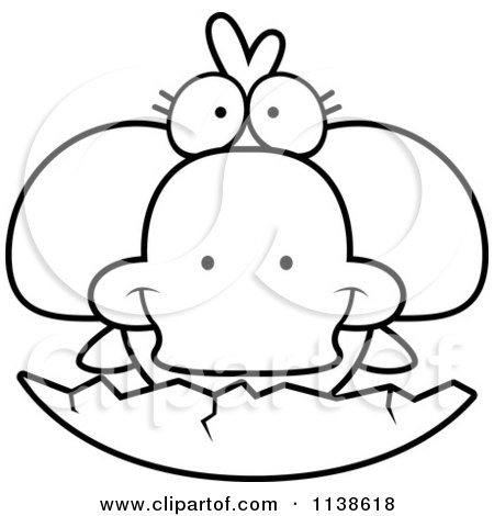 Cartoon Clipart Of An Outlined Cute Duck Hatching - Black And White Vector Coloring Page by Cory Thoman