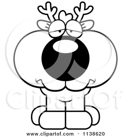 Cartoon Clipart Of An Outlined Cute Depressed Deer Fawn - Black And White Vector Coloring Page by Cory Thoman