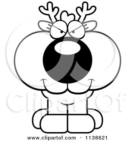 Cartoon Clipart Of An Outlined Cute Sly Deer Fawn - Black And White Vector Coloring Page by Cory Thoman
