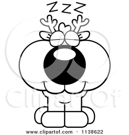 Cartoon Clipart Of An Outlined Cute Sleeping Deer Fawn - Black And White Vector Coloring Page by Cory Thoman