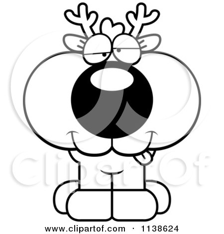 Cartoon Clipart Of An Outlined Cute Drunk Deer Fawn - Black And White Vector Coloring Page by Cory Thoman