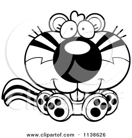 Cartoon Clipart Of An Outlined Cute Chipmunk Sitting - Black And White Vector Coloring Page by Cory Thoman