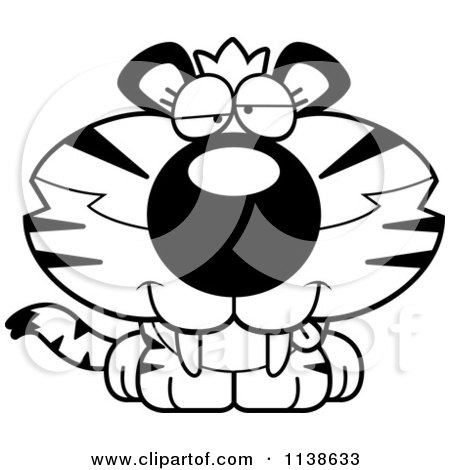 Cartoon Clipart Of An Outlined Cute Drunk Tiger Cub - Black And White Vector Coloring Page by Cory Thoman