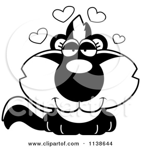 Cartoon Clipart Of An Outlined Cute Amorous Baby Skunk - Black And