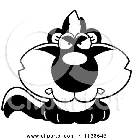 Cartoon Clipart Of An Outlined Cute Angry Baby Skunk - Black And White Vector Coloring Page by Cory Thoman